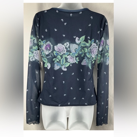 Free People Women’s Home Grown Size S Mesh Cardi/Top Blue Floral & Fruit NWT - Picture 2 of 11